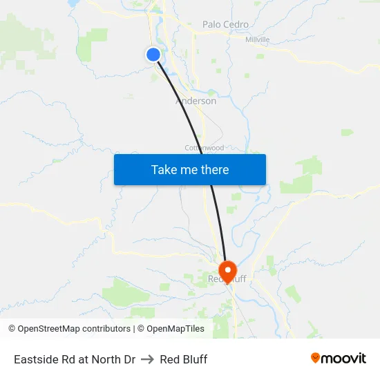 Eastside Rd at North Dr to Red Bluff map