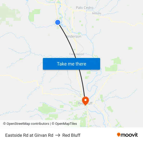 Eastside Rd at Girvan Rd to Red Bluff map