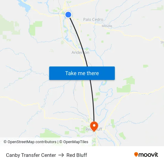 Canby Transfer Center to Red Bluff map