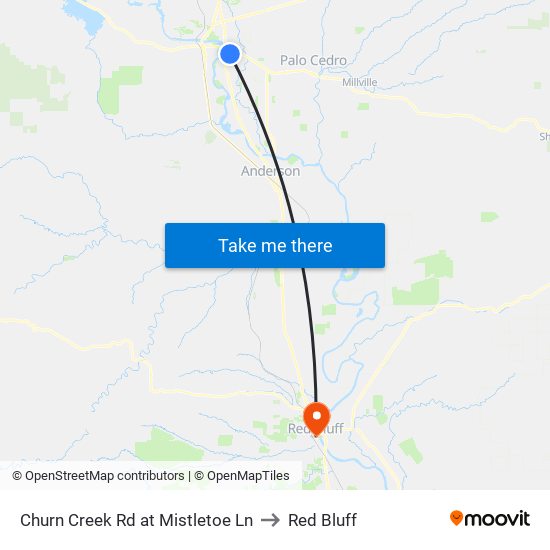 Churn Creek Rd at Mistletoe Ln to Red Bluff map