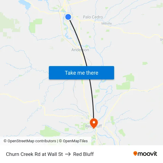 Churn Creek Rd at Wall St to Red Bluff map