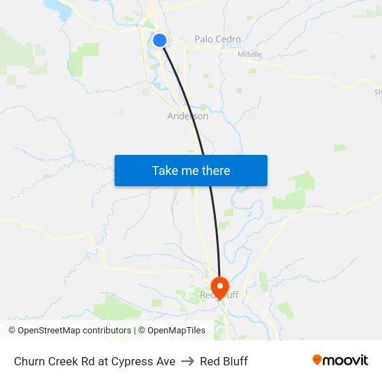 Churn Creek Rd at Cypress Ave to Red Bluff map