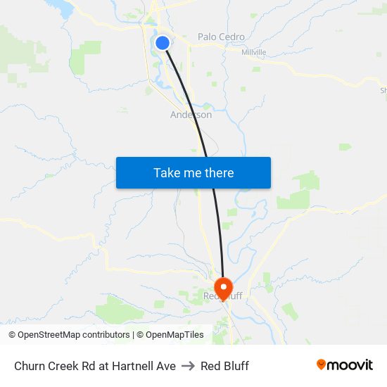 Churn Creek Rd at Hartnell Ave to Red Bluff map