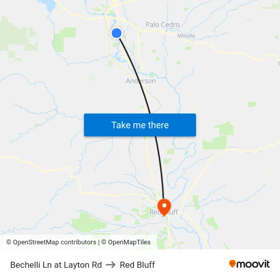 Bechelli Ln at Layton Rd to Red Bluff map