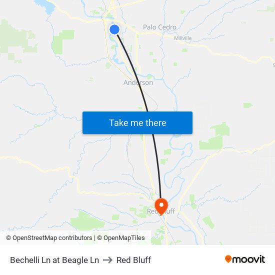 Bechelli Ln at Beagle Ln to Red Bluff map