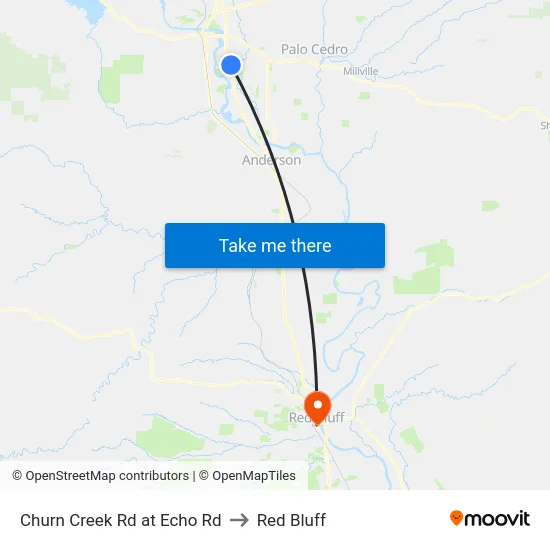 Churn Creek Rd at Echo Rd to Red Bluff map