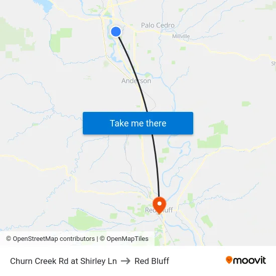 Churn Creek Rd at Shirley Ln to Red Bluff map