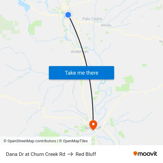 Dana Dr at Churn Creek Rd to Red Bluff map