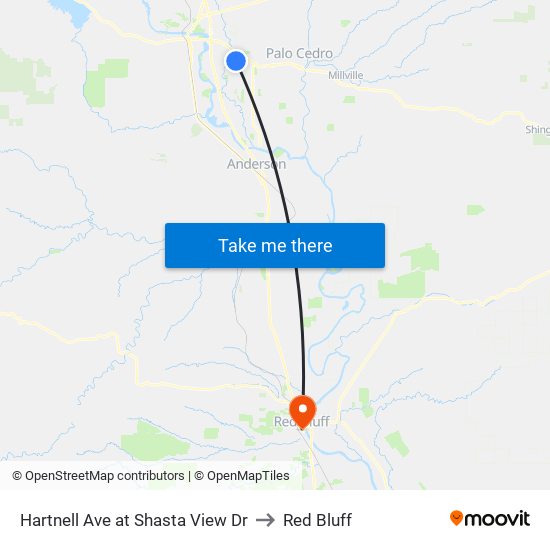 Hartnell Ave at Shasta View Dr to Red Bluff map