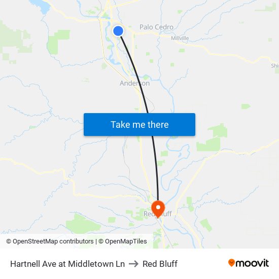 Hartnell Ave at Middletown Ln to Red Bluff map