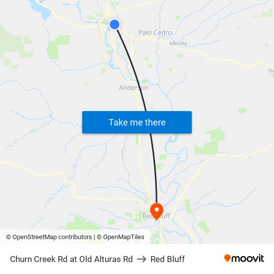 Churn Creek Rd at Old Alturas Rd to Red Bluff map