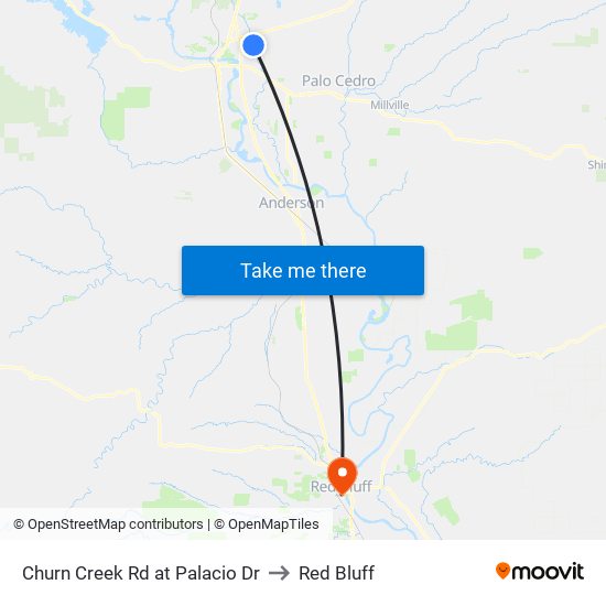 Churn Creek Rd at Palacio Dr to Red Bluff map