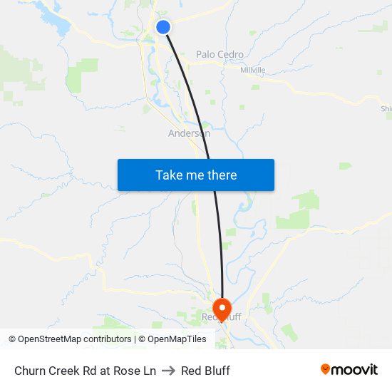 Churn Creek Rd at Rose Ln to Red Bluff map