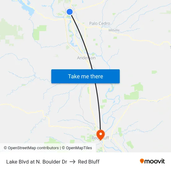 Lake Blvd at N. Boulder Dr to Red Bluff map