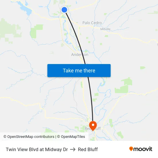 Twin View Blvd at Midway Dr to Red Bluff map