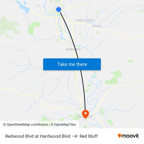 Redwood Blvd at Hardwood Blvd to Red Bluff map