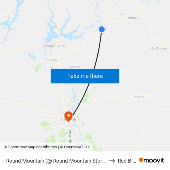 Round Mountain (@ Round Mountain Store/Cafe) to Red Bluff map