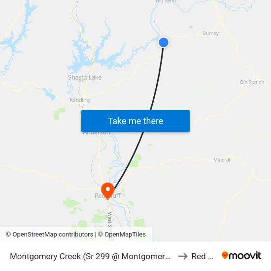 Montgomery Creek (Sr 299 @ Montgomery Creek Library) to Red Bluff map