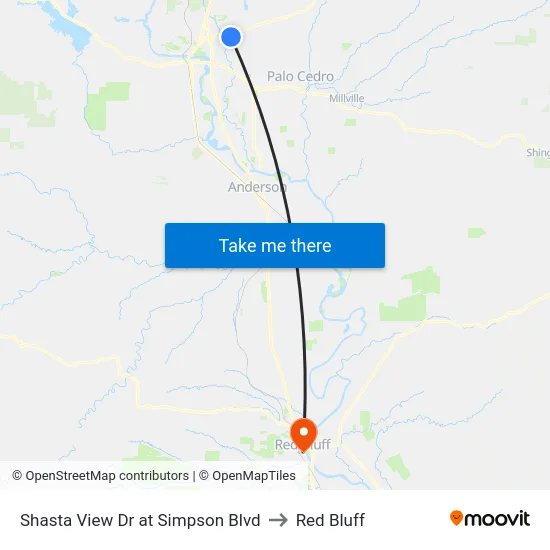 Shasta View Dr at Simpson Blvd to Red Bluff map