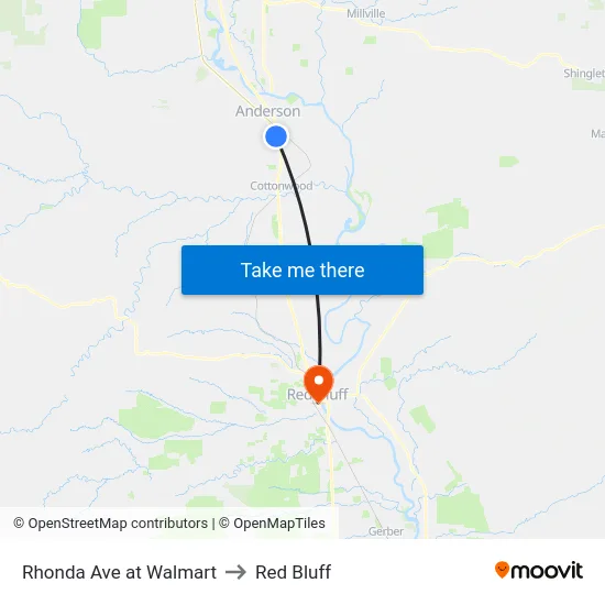 Rhonda Ave at Walmart to Red Bluff map