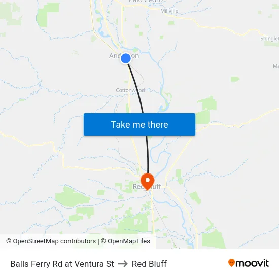 Balls Ferry Rd at Ventura St to Red Bluff map
