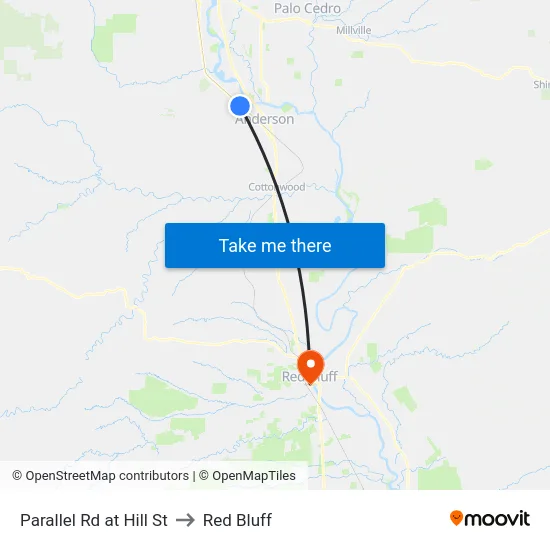 Parallel Rd at Hill St to Red Bluff map
