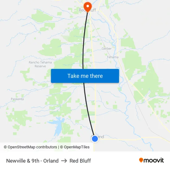 Newville & 9th - Orland to Red Bluff map