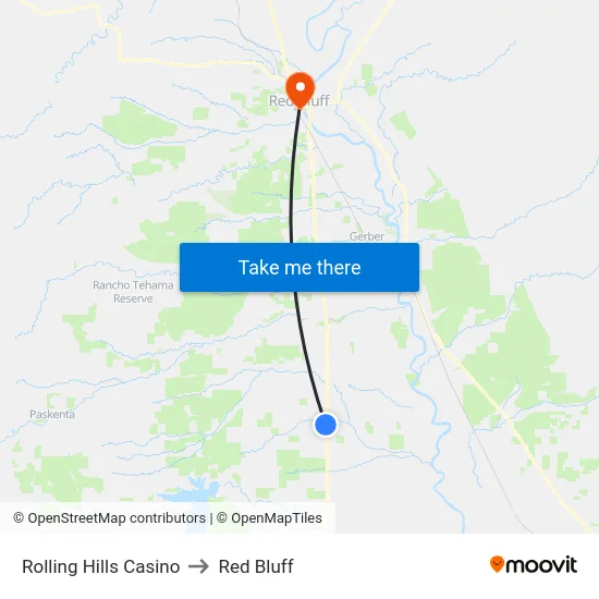 Rolling Hills Casino to Red Bluff map