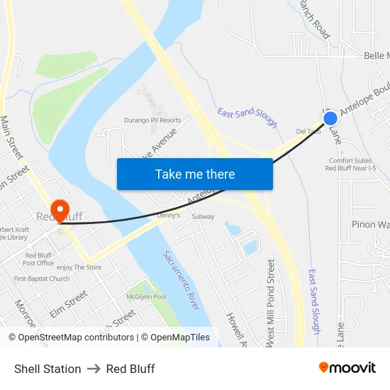 Shell Station to Red Bluff map