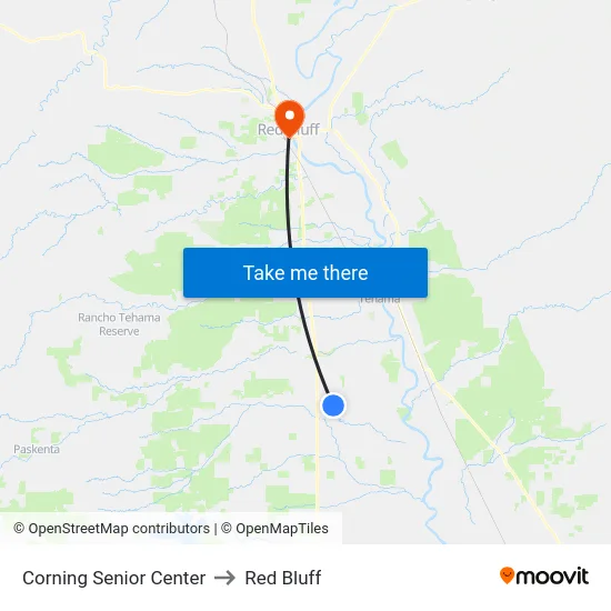 Corning Senior Center to Red Bluff map