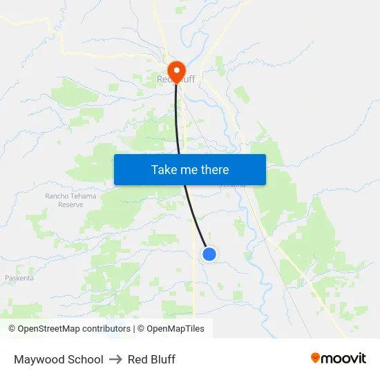Maywood School to Red Bluff map