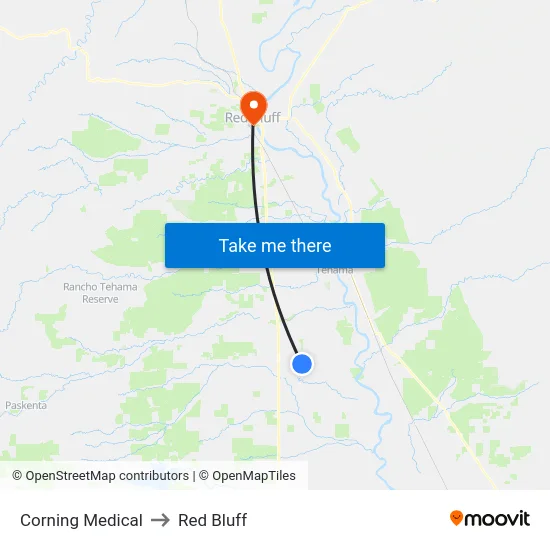 Corning Medical to Red Bluff map