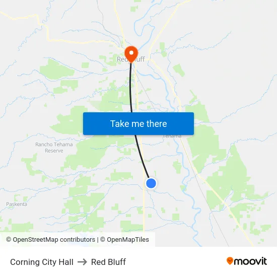 Corning City Hall to Red Bluff map