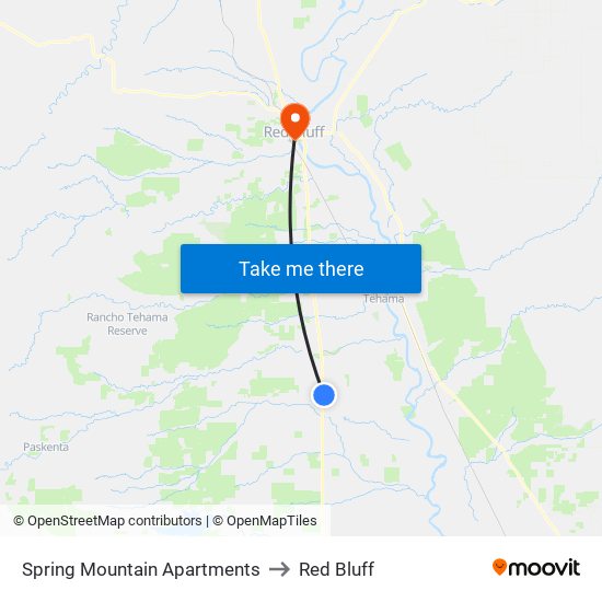 Spring Mountain Apartments to Red Bluff map