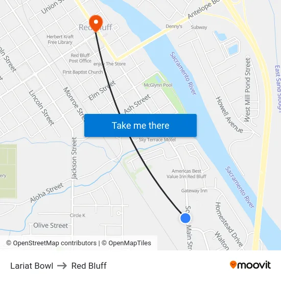 Lariat Bowl to Red Bluff map