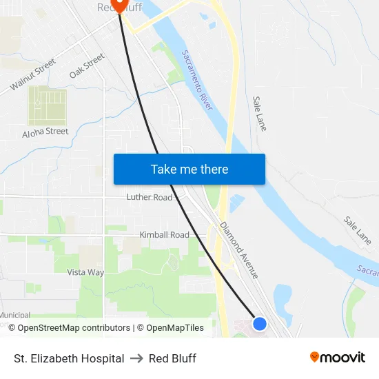 St. Elizabeth Hospital to Red Bluff map