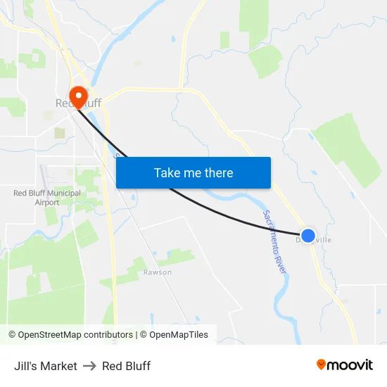 Jill's Market to Red Bluff map