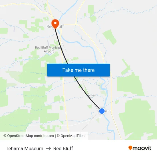Tehama Museum to Red Bluff map