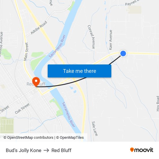 Bud's Jolly Kone to Red Bluff map