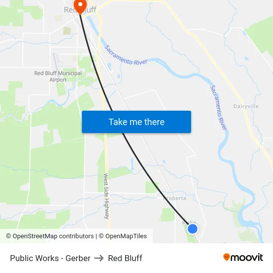Public Works - Gerber to Red Bluff map
