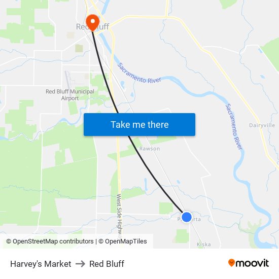 Harvey's Market to Red Bluff map