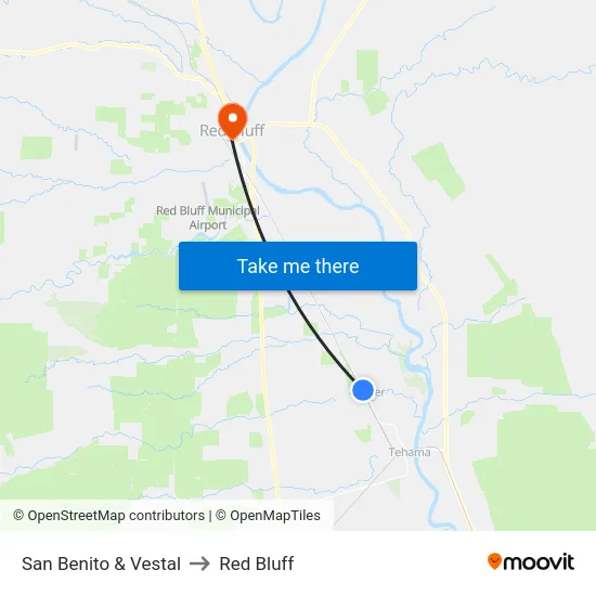 San Benito & Vestal to Red Bluff map