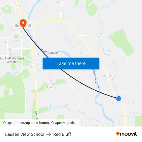 Lassen View School to Red Bluff map