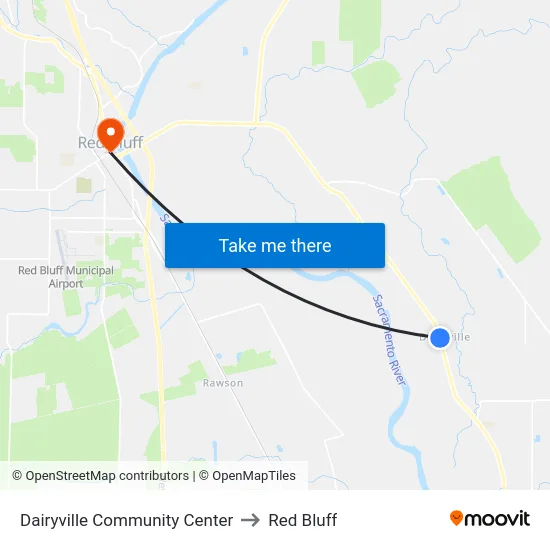 Dairyville Community Center to Red Bluff map