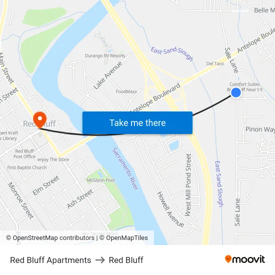 Red Bluff Apartments to Red Bluff map