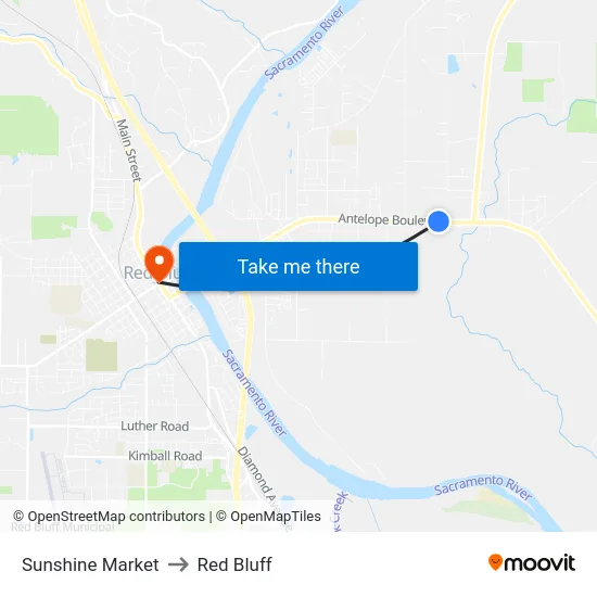 Sunshine Market to Red Bluff map