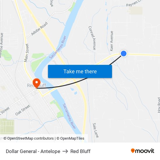 Dollar General - Antelope to Red Bluff map