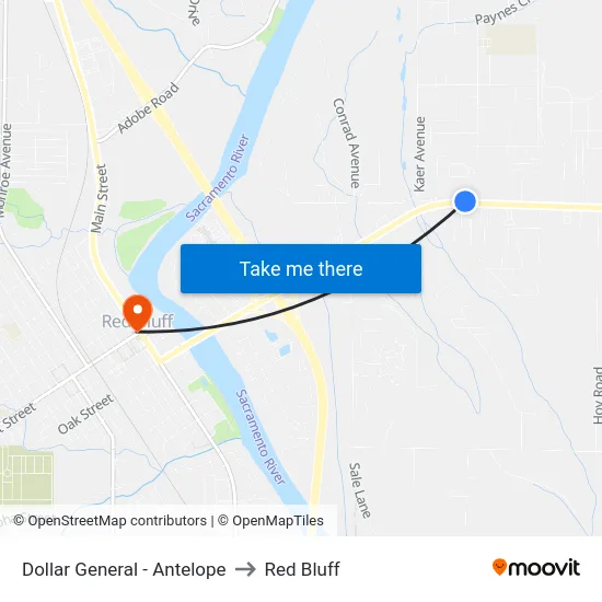 Dollar General - Antelope to Red Bluff map