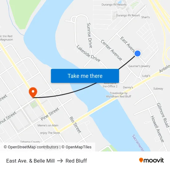 East Ave. & Belle Mill to Red Bluff map