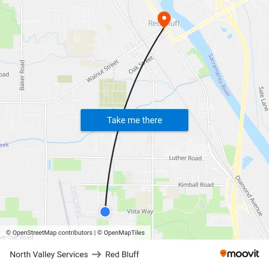 North Valley Services to Red Bluff map